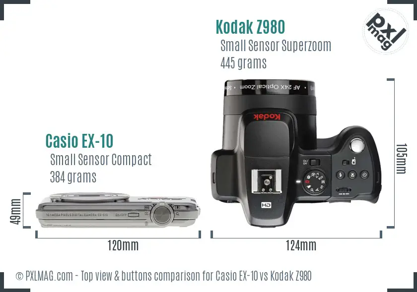 Casio EX-10 vs Kodak Z980 top view buttons comparison