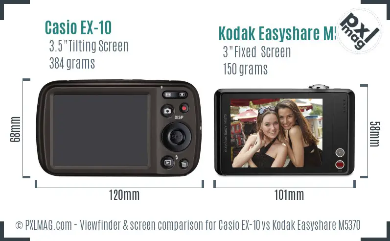 Casio EX-10 vs Kodak Easyshare M5370 Screen and Viewfinder comparison