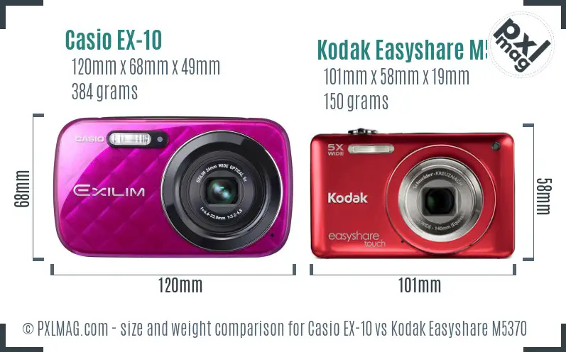 Casio EX-10 vs Kodak Easyshare M5370 size comparison