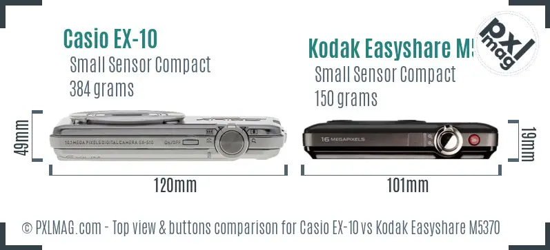 Casio EX-10 vs Kodak Easyshare M5370 top view buttons comparison