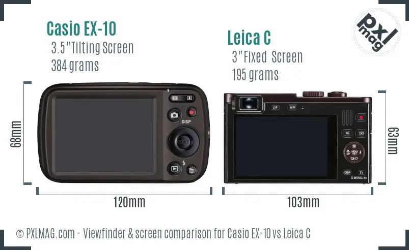 Casio EX-10 vs Leica C Screen and Viewfinder comparison