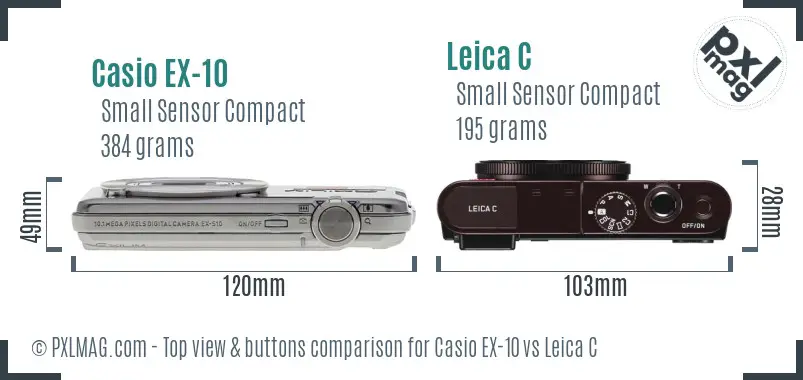 Casio EX-10 vs Leica C top view buttons comparison