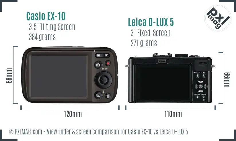 Casio EX-10 vs Leica D-LUX 5 Screen and Viewfinder comparison