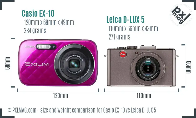 Casio EX-10 vs Leica D-LUX 5 size comparison