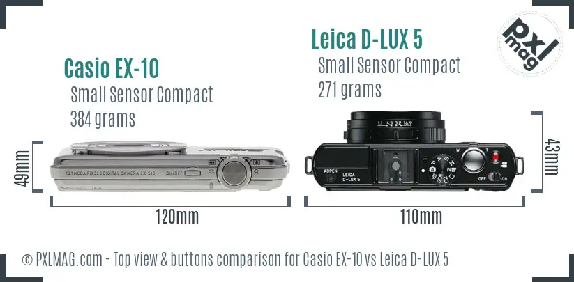 Casio EX-10 vs Leica D-LUX 5 top view buttons comparison