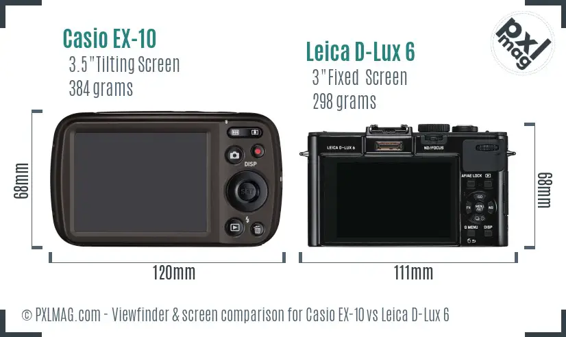 Casio EX-10 vs Leica D-Lux 6 Screen and Viewfinder comparison