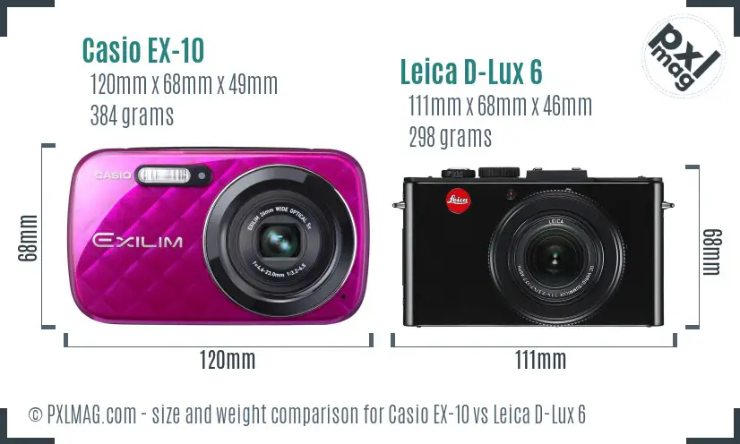 Casio EX-10 vs Leica D-Lux 6 size comparison