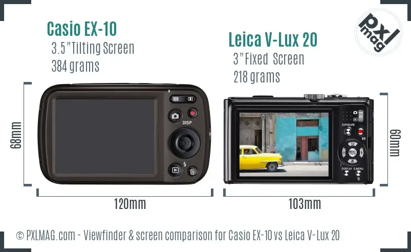 Casio EX-10 vs Leica V-Lux 20 Screen and Viewfinder comparison Casio EX-10 vs Leica V-Lux 20 Screen and Viewfinder comparison