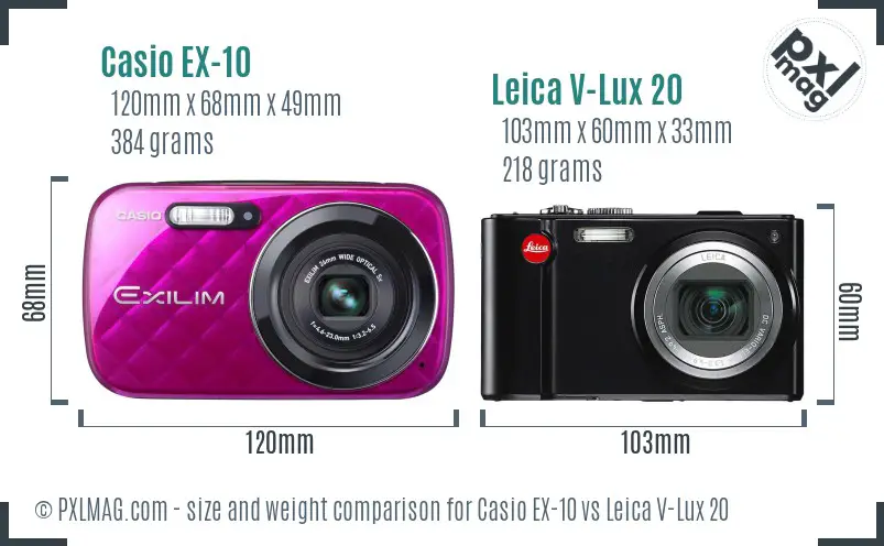 Casio EX-10 vs Leica V-Lux 20 size comparison Casio EX-10 vs Leica V-Lux 20 size comparison
