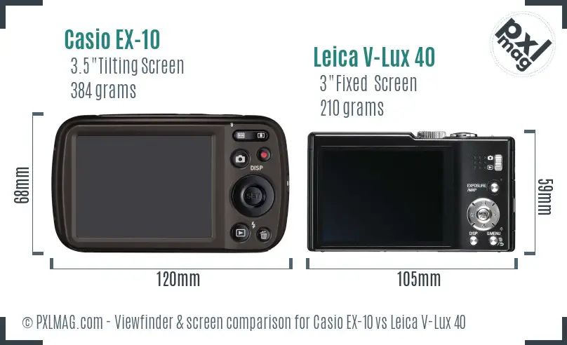 Casio EX-10 vs Leica V-Lux 40 Screen and Viewfinder comparison
