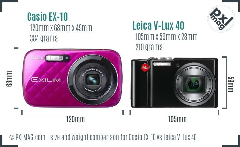 Casio EX-10 vs Leica V-Lux 40 size comparison Casio EX-10 vs Leica V-Lux 40 size comparison