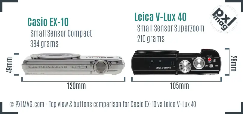 Casio EX-10 vs Leica V-Lux 40 top view buttons comparison
