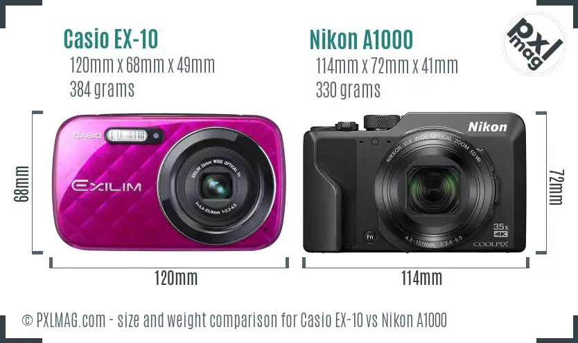 Casio EX-10 vs Nikon A1000 size comparison