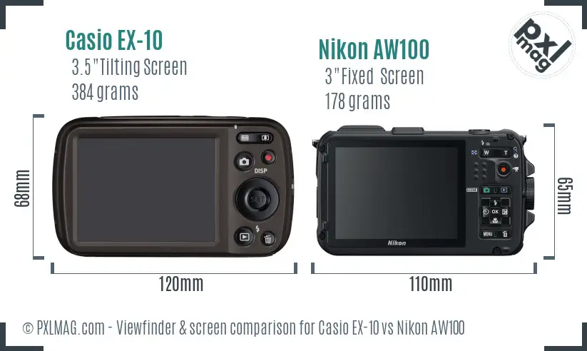 Casio EX-10 vs Nikon AW100 Screen and Viewfinder comparison Casio EX-10 vs Nikon AW100 Screen and Viewfinder comparison