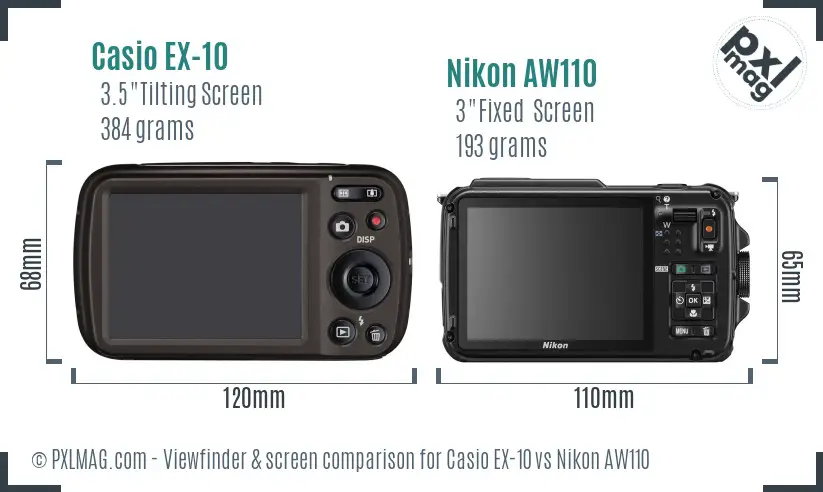 Casio EX-10 vs Nikon AW110 Screen and Viewfinder comparison