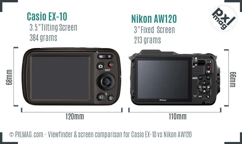 Casio EX-10 vs Nikon AW120 Screen and Viewfinder comparison