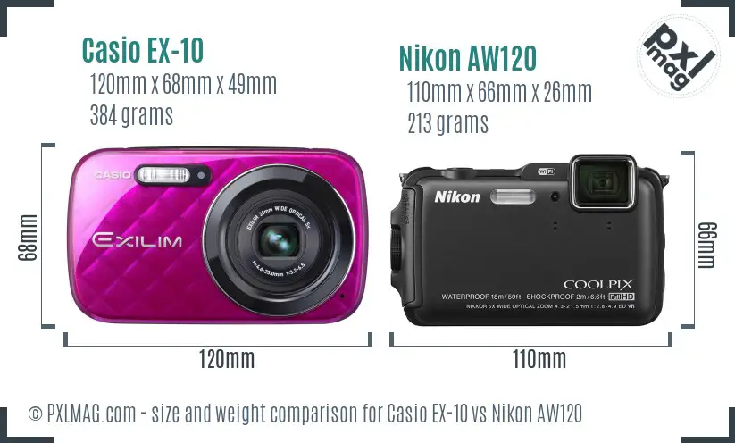 Casio EX-10 vs Nikon AW120 size comparison