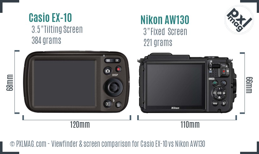 Casio EX-10 vs Nikon AW130 Screen and Viewfinder comparison