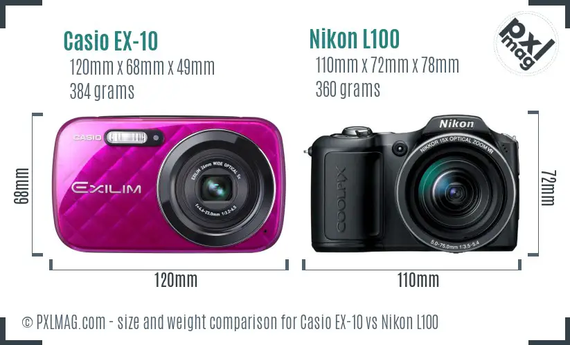 Casio EX-10 vs Nikon L100 size comparison Casio EX-10 vs Nikon L100 size comparison