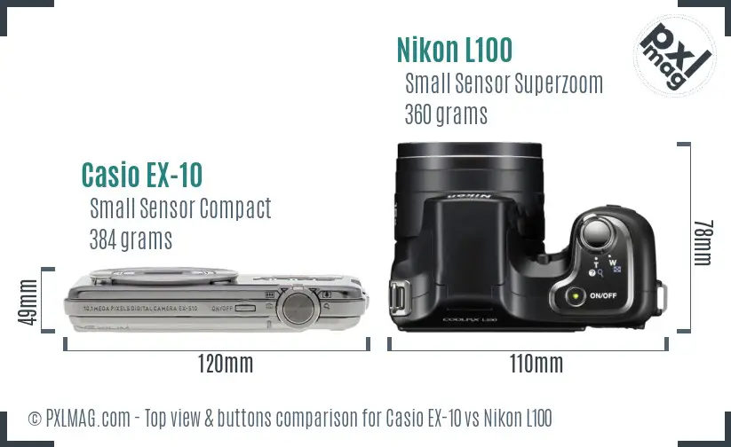 Casio EX-10 vs Nikon L100 top view buttons comparison