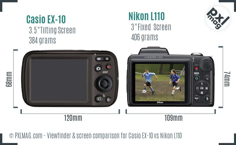 Casio EX-10 vs Nikon L110 Screen and Viewfinder comparison