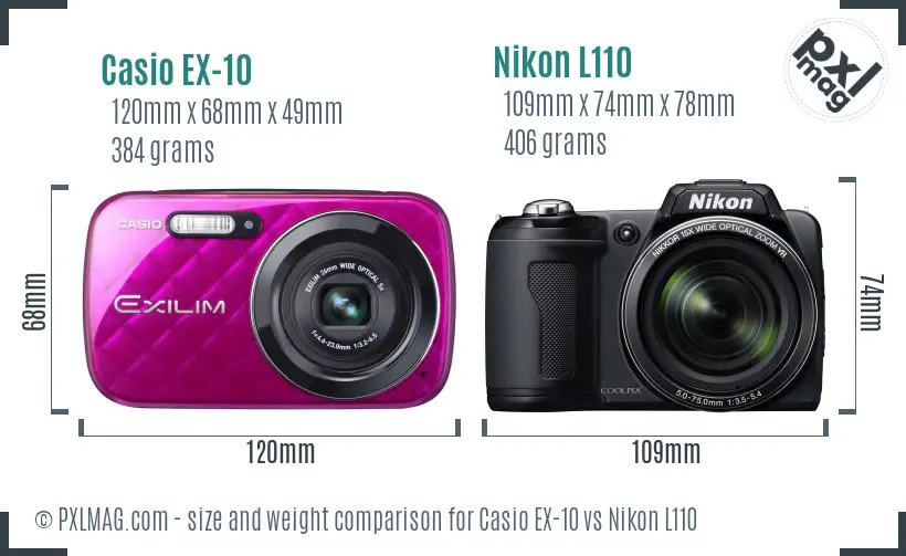 Casio EX-10 vs Nikon L110 size comparison