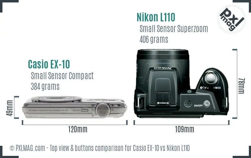 Casio EX-10 vs Nikon L110 top view buttons comparison