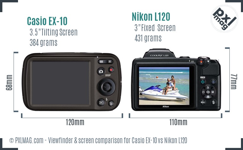 Casio EX-10 vs Nikon L120 Screen and Viewfinder comparison