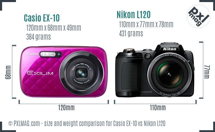 Casio EX-10 vs Nikon L120 size comparison Casio EX-10 vs Nikon L120 size comparison