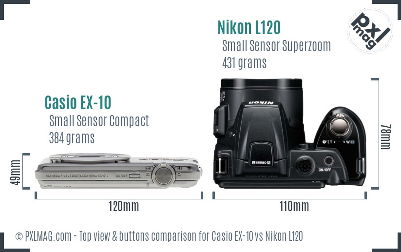 Casio EX-10 vs Nikon L120 top view buttons comparison
