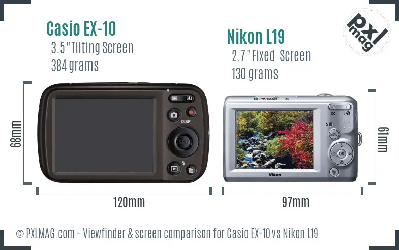Casio EX-10 vs Nikon L19 Screen and Viewfinder comparison