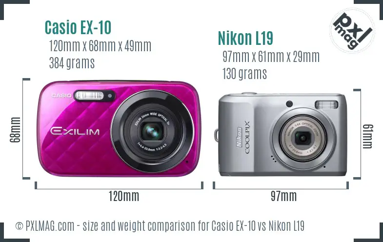 Casio EX-10 vs Nikon L19 size comparison