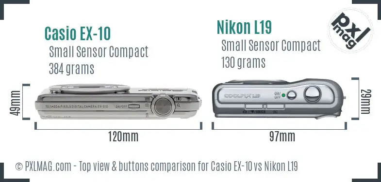 Casio EX-10 vs Nikon L19 top view buttons comparison