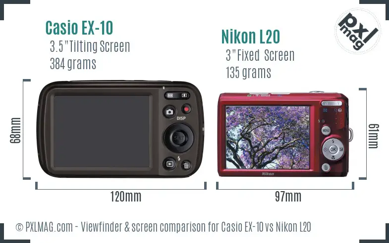 Casio EX-10 vs Nikon L20 Screen and Viewfinder comparison