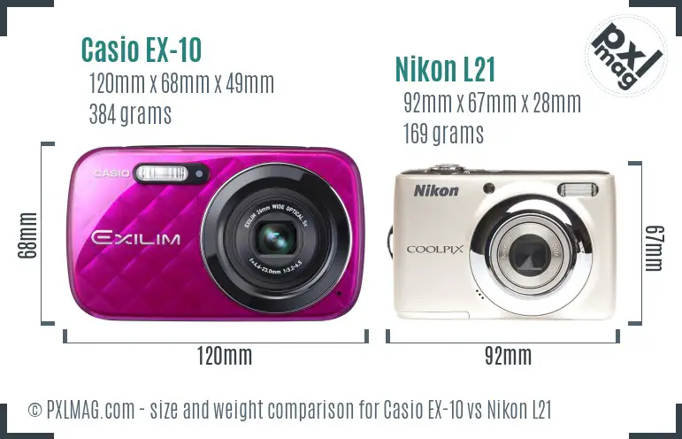 Casio EX-10 vs Nikon L21 size comparison