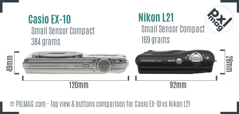 Casio EX-10 vs Nikon L21 top view buttons comparison