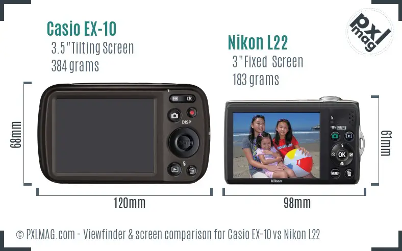 Casio EX-10 vs Nikon L22 Screen and Viewfinder comparison