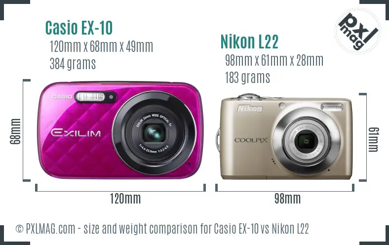 Casio EX-10 vs Nikon L22 size comparison