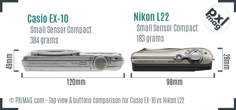 Casio EX-10 vs Nikon L22 top view buttons comparison