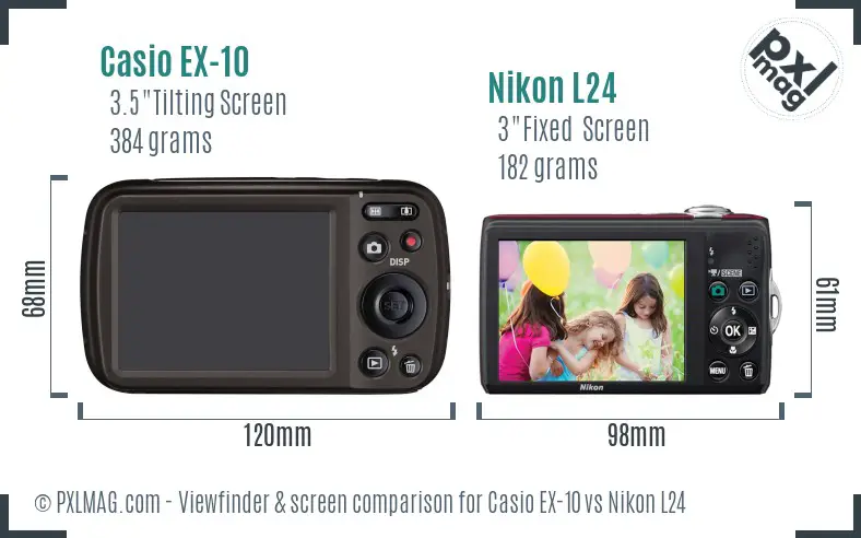 Casio EX-10 vs Nikon L24 Screen and Viewfinder comparison