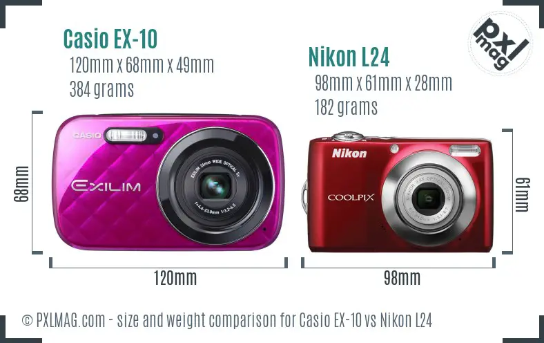 Casio EX-10 vs Nikon L24 size comparison