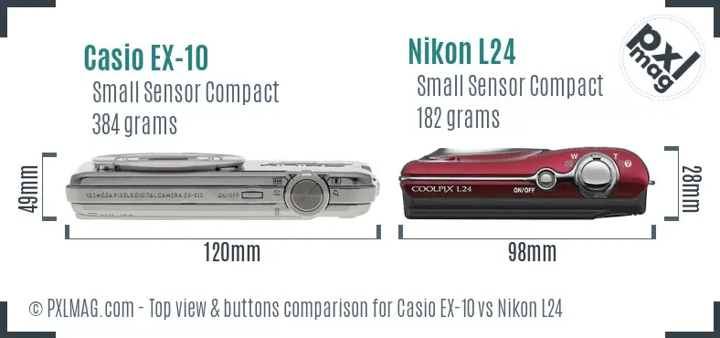 Casio EX-10 vs Nikon L24 top view buttons comparison