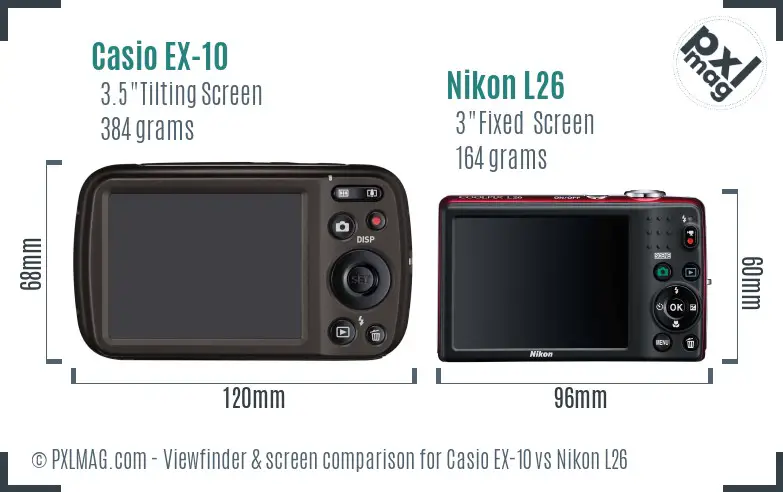 Casio EX-10 vs Nikon L26 Screen and Viewfinder comparison