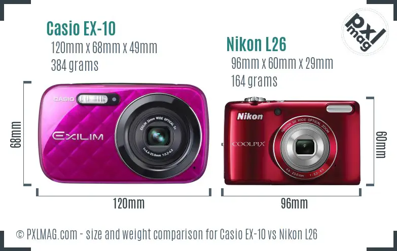 Casio EX-10 vs Nikon L26 size comparison