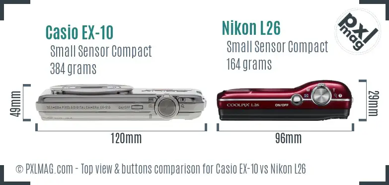 Casio EX-10 vs Nikon L26 top view buttons comparison