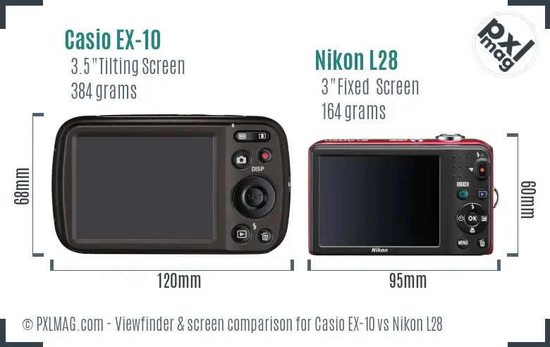 Casio EX-10 vs Nikon L28 Screen and Viewfinder comparison