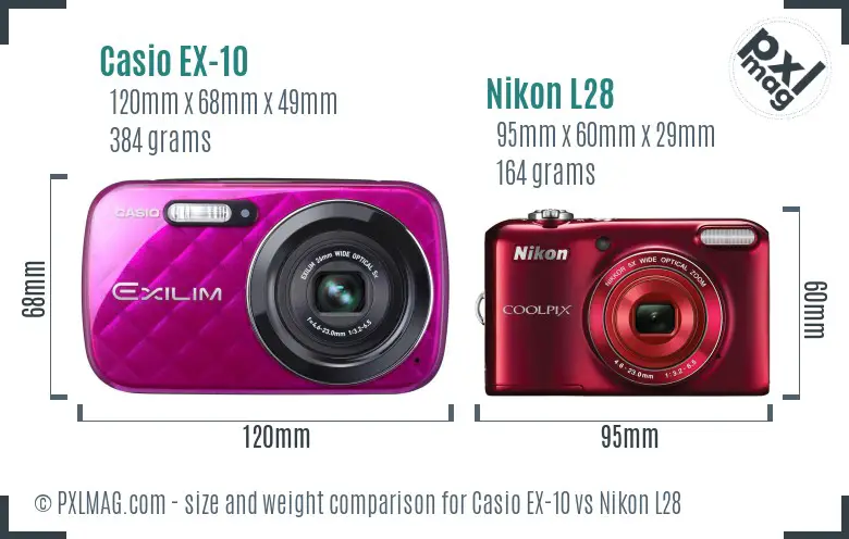 Casio EX-10 vs Nikon L28 size comparison