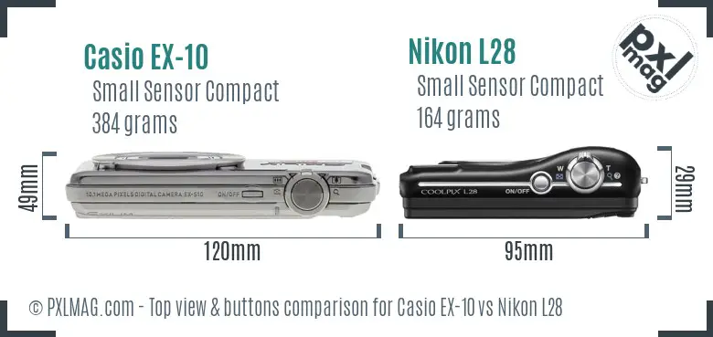 Casio EX-10 vs Nikon L28 top view buttons comparison