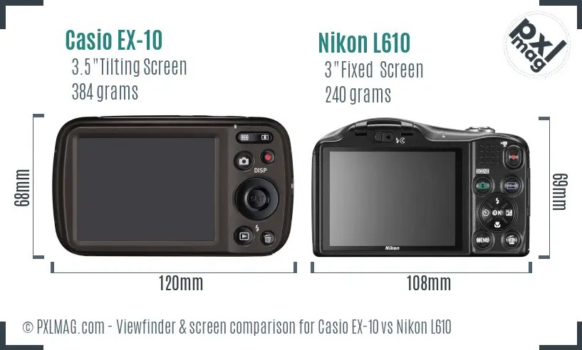 Casio EX-10 vs Nikon L610 Screen and Viewfinder comparison