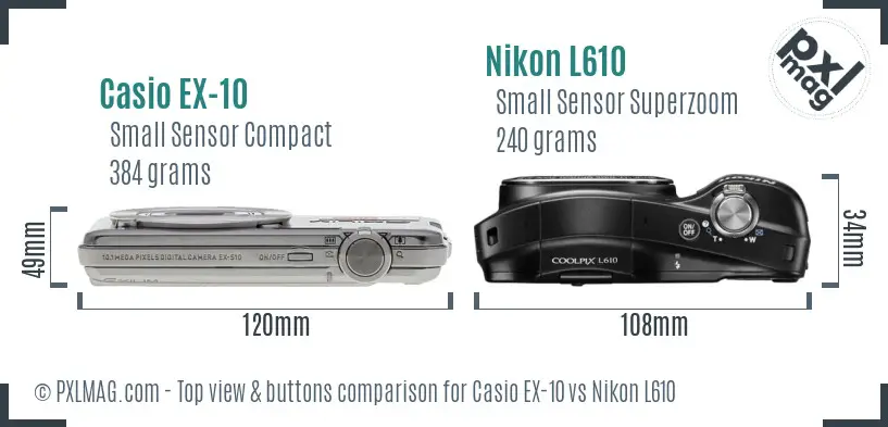 Casio EX-10 vs Nikon L610 top view buttons comparison